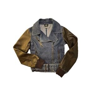 NIKE NSW Size‎ XS Cow Leather Destroyer Jacket 452663 Black Denim Moto Women's